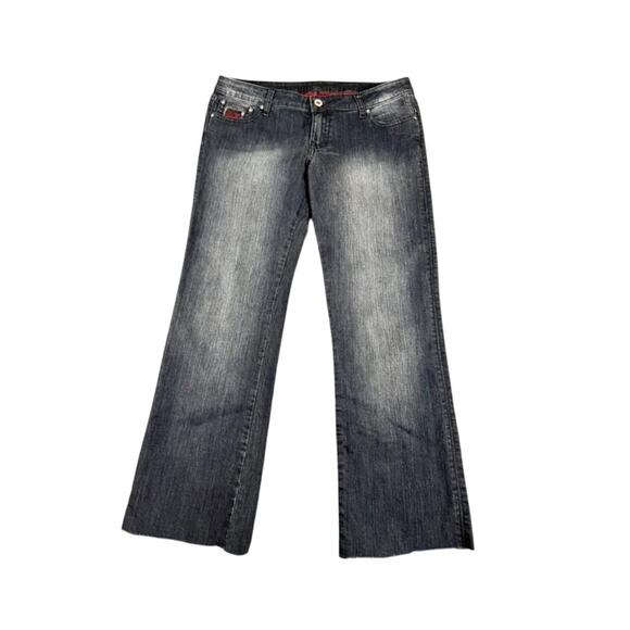 Seduction Jeans Women's Size 13 Bootcut Distressed Denim Red Accent Pockets - Picture 1 of 12